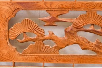 アンティーク建具　松・鷲　彫刻と組子細工の組み合わせが美しい欄間2枚セット(明り取り、明かり取り)(R-074282)