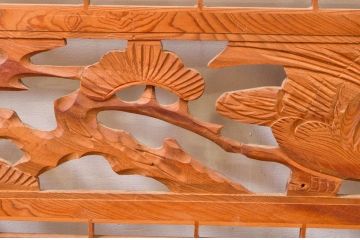アンティーク建具　松・鷲　彫刻と組子細工の組み合わせが美しい欄間2枚セット(明り取り、明かり取り)(R-074282)