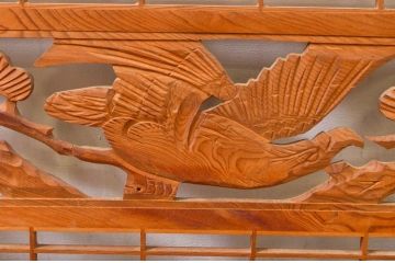 アンティーク建具　松・鷲　彫刻と組子細工の組み合わせが美しい欄間2枚セット(明り取り、明かり取り)(R-074282)