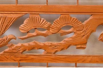 アンティーク建具　松・鷲　彫刻と組子細工の組み合わせが美しい欄間2枚セット(明り取り、明かり取り)(R-074282)