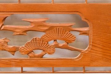 アンティーク建具　松・鷲　彫刻と組子細工の組み合わせが美しい欄間2枚セット(明り取り、明かり取り)(R-074282)