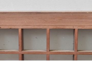 アンティーク建具　マス目(升目)格子が和モダンな雰囲気を高めるガラス欄間1枚(きつね格子、狐格子、明り取り、明かり取り)(R-074284)