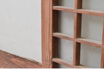 アンティーク建具　マス目(升目)格子が和モダンな雰囲気を高めるガラス欄間1枚(きつね格子、狐格子、明り取り、明かり取り)(R-074284)
