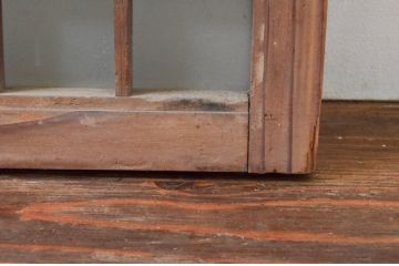 アンティーク建具　マス目(升目)格子が和モダンな雰囲気を高めるガラス欄間1枚(きつね格子、狐格子、明り取り、明かり取り)(R-074284)