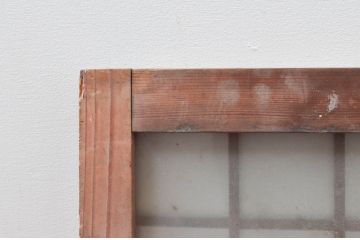 アンティーク建具　マス目(升目)格子が和モダンな雰囲気を高めるガラス欄間1枚(きつね格子、狐格子、明り取り、明かり取り)(R-074284)