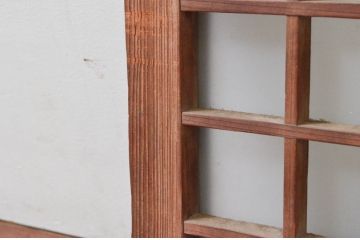 アンティーク建具　マス目(升目)格子が和モダンな雰囲気を高めるガラス欄間1枚(きつね格子、狐格子、明り取り、明かり取り)(R-074285)