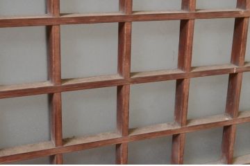 アンティーク建具　マス目(升目)格子が和モダンな雰囲気を高めるガラス欄間1枚(きつね格子、狐格子、明り取り、明かり取り)(R-074285)