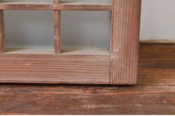 アンティーク建具　マス目(升目)格子が和モダンな雰囲気を高めるガラス欄間1枚(きつね格子、狐格子、明り取り、明かり取り)(R-074285)