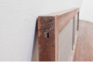 アンティーク建具　マス目(升目)格子が和モダンな雰囲気を高めるガラス欄間1枚(きつね格子、狐格子、明り取り、明かり取り)(R-074285)