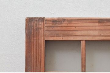 アンティーク建具　マス目(升目)格子が和モダンな雰囲気を高めるガラス欄間1枚(きつね格子、狐格子、明り取り、明かり取り)(R-074286)