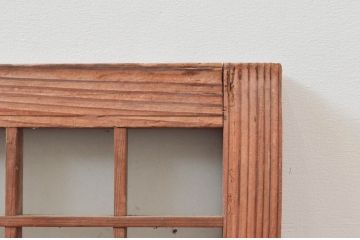 アンティーク建具　マス目(升目)格子が和モダンな雰囲気を高めるガラス欄間1枚(きつね格子、狐格子、明り取り、明かり取り)(R-074286)