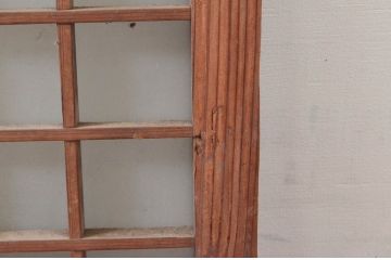アンティーク建具　マス目(升目)格子が和モダンな雰囲気を高めるガラス欄間1枚(きつね格子、狐格子、明り取り、明かり取り)(R-074286)