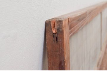 アンティーク建具　マス目(升目)格子が和モダンな雰囲気を高めるガラス欄間1枚(きつね格子、狐格子、明り取り、明かり取り)(R-074286)