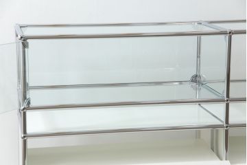 中古　USMハラー(USM Haller)　鍵付きショーケースが魅力の鉄製キャビネット(収納棚、ラック、飾り棚、陳列棚、ガラスケース、店舗什器)(R-074303)
