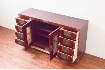 中古　美品!!　四国・高松　飛鳥民芸家具　欅(ケヤキ)箪笥　堂々とした佇まいが魅力的なサイドボード(サイドキャビネット、リビングボード、収納棚、戸棚、引き出し)(R-074304)