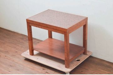 和製ビンテージ　天板大理石　チーク材　高さが変えられる2wayテーブル(コーヒーテーブル、サイドテーブル、コンソールテーブル、ローテーブル、花台、飾り台、ヴィンテージ)(R-074308)