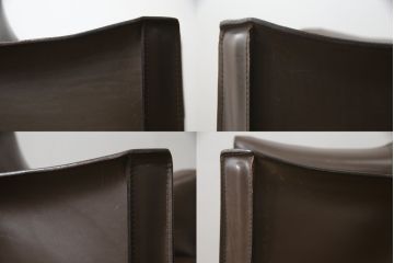 中古　Cassina(カッシーナ)　413　CAB(キャブ)　MARIO BELLINI(マリオベリーニ)　本革(レザー)　シンプルモダンな空間づくりに活躍するアームチェア2脚セット(ダイニングチェア、椅子、イス)(定価2脚で約83万6千円)(R-074314)