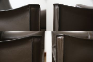 中古　Cassina(カッシーナ)　413　CAB(キャブ)　MARIO BELLINI(マリオベリーニ)　本革(レザー)　シンプルモダンな空間づくりに活躍するアームチェア2脚セット(ダイニングチェア、椅子、イス)(定価2脚で約83万6千円)(R-074315)