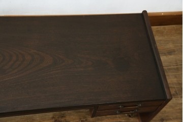 和製アンティーク　総欅(ケヤキ)材　角手銅金具　補助テーブル付きの庄内地方文机　(R-074331)