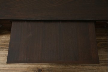 和製アンティーク　総欅(ケヤキ)材　角手銅金具　補助テーブル付きの庄内地方文机　(R-074331)