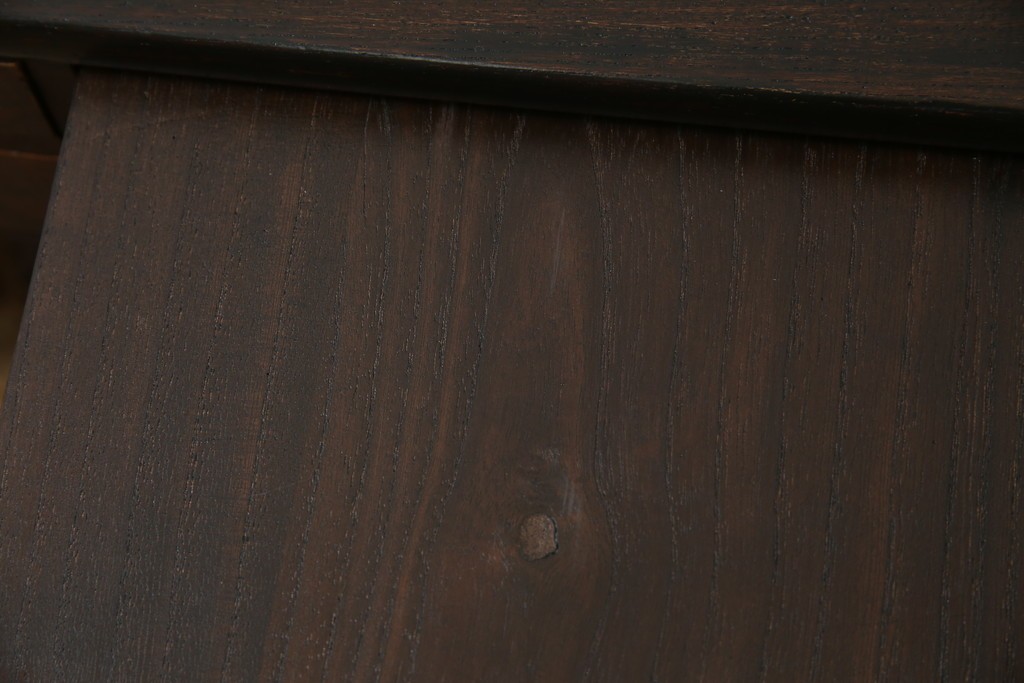 和製アンティーク　総欅(ケヤキ)材　角手銅金具　補助テーブル付きの庄内地方文机　(R-074331)