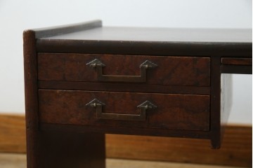 和製アンティーク　総欅(ケヤキ)材　角手銅金具　補助テーブル付きの庄内地方文机　(R-074331)