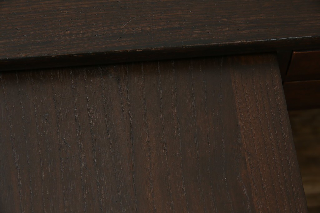 和製アンティーク　総欅(ケヤキ)材　角手銅金具　補助テーブル付きの庄内地方文机　(R-074331)