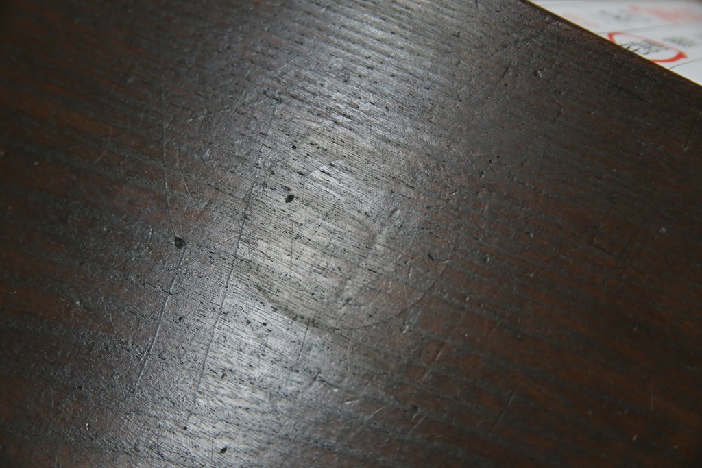 和製アンティーク　総欅(ケヤキ)材　角手銅金具　補助テーブル付きの庄内地方文机　(R-074331)