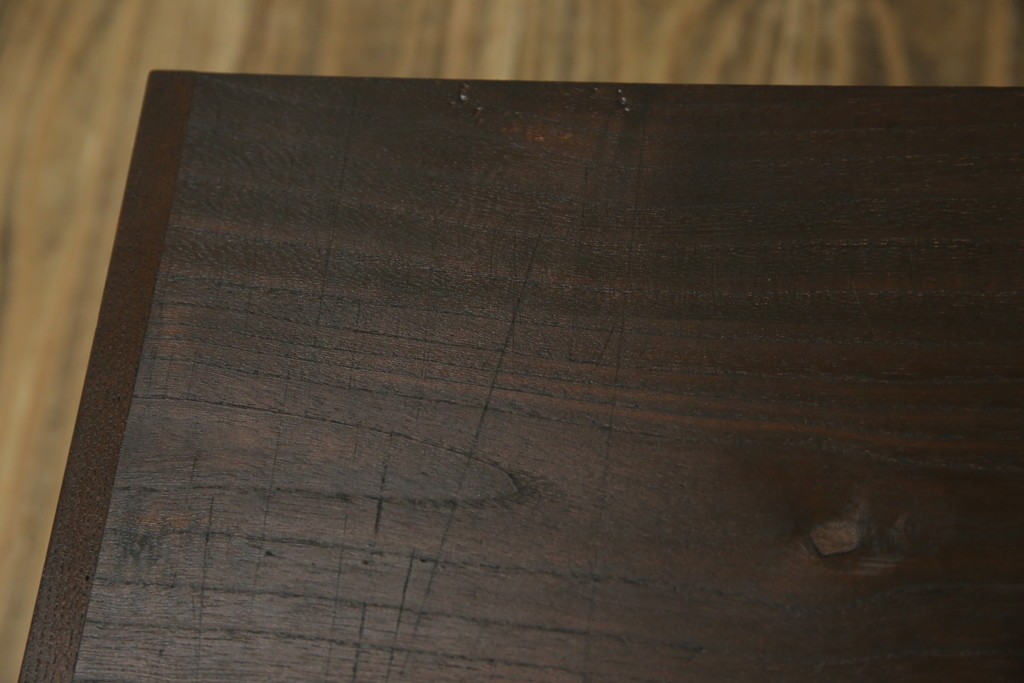 和製アンティーク　総欅(ケヤキ)材　角手銅金具　補助テーブル付きの庄内地方文机　(R-074331)