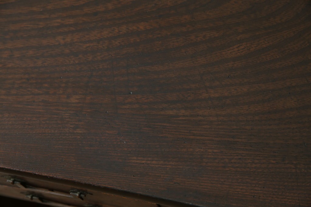 和製アンティーク　総欅(ケヤキ)材　角手銅金具　補助テーブル付きの庄内地方文机　(R-074331)