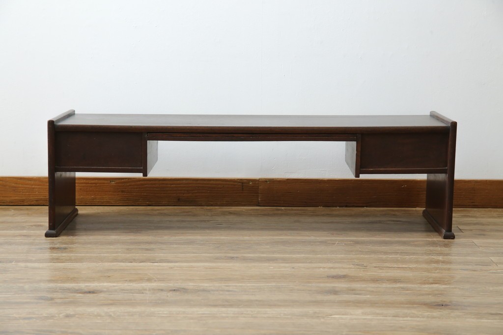 和製アンティーク　総欅(ケヤキ)材　角手銅金具　補助テーブル付きの庄内地方文机　(R-074331)