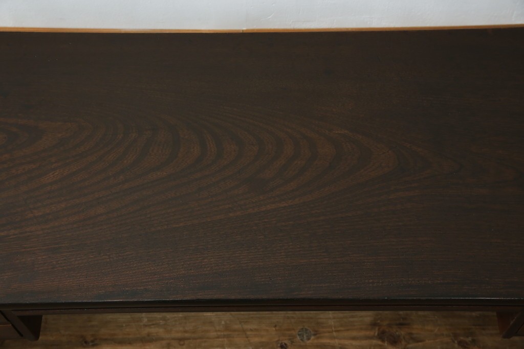 和製アンティーク　総欅(ケヤキ)材　角手銅金具　補助テーブル付きの庄内地方文机　(R-074331)