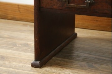 和製アンティーク　総欅(ケヤキ)材　角手銅金具　補助テーブル付きの庄内地方文机　(R-074331)
