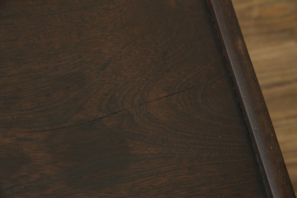 和製アンティーク　総欅(ケヤキ)材　角手銅金具　補助テーブル付きの庄内地方文机　(R-074331)