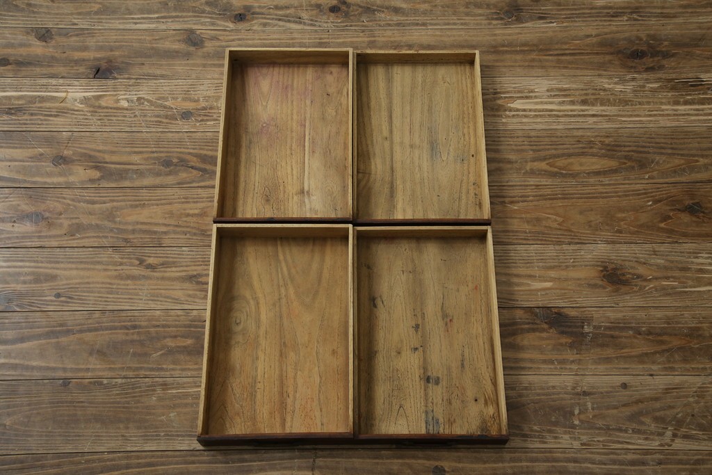 和製アンティーク　総欅(ケヤキ)材　角手銅金具　補助テーブル付きの庄内地方文机　(R-074331)