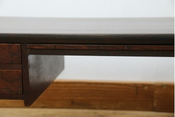 和製アンティーク　総欅(ケヤキ)材　角手銅金具　補助テーブル付きの庄内地方文机　(R-074331)