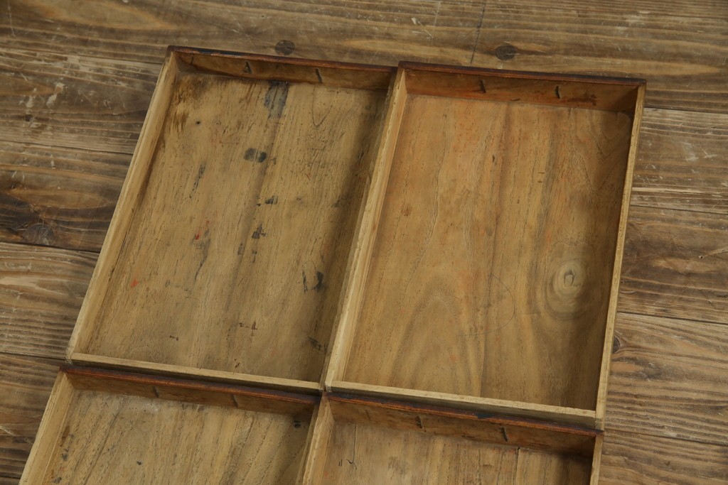 和製アンティーク　総欅(ケヤキ)材　角手銅金具　補助テーブル付きの庄内地方文机　(R-074331)