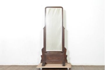 和製アンティーク　指物工芸家具　槐(エンジュ)材　落ち着きのある佇まいが魅力的な姿見(スタンドミラー、鏡台、鏡)(R-074334)