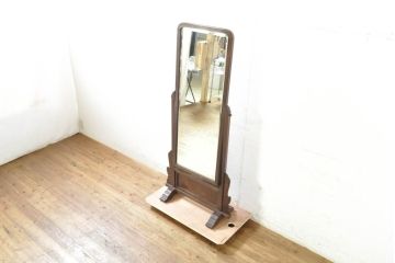 和製アンティーク　指物工芸家具　槐(エンジュ)材　落ち着きのある佇まいが魅力的な姿見(スタンドミラー、鏡台、鏡)(R-074334)