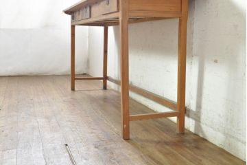 和製アンティーク　引き出し5杯　使い込まれた風合いが味わい深い横長作業台(ワークデスク、在宅用、在宅ワーク用、コンソールテーブル)(R-074335)