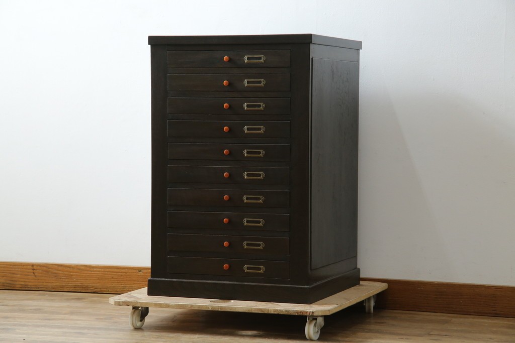 和製アンティーク　ナラ材　昔懐かしい雰囲気漂うレコードケース　(R-074352)