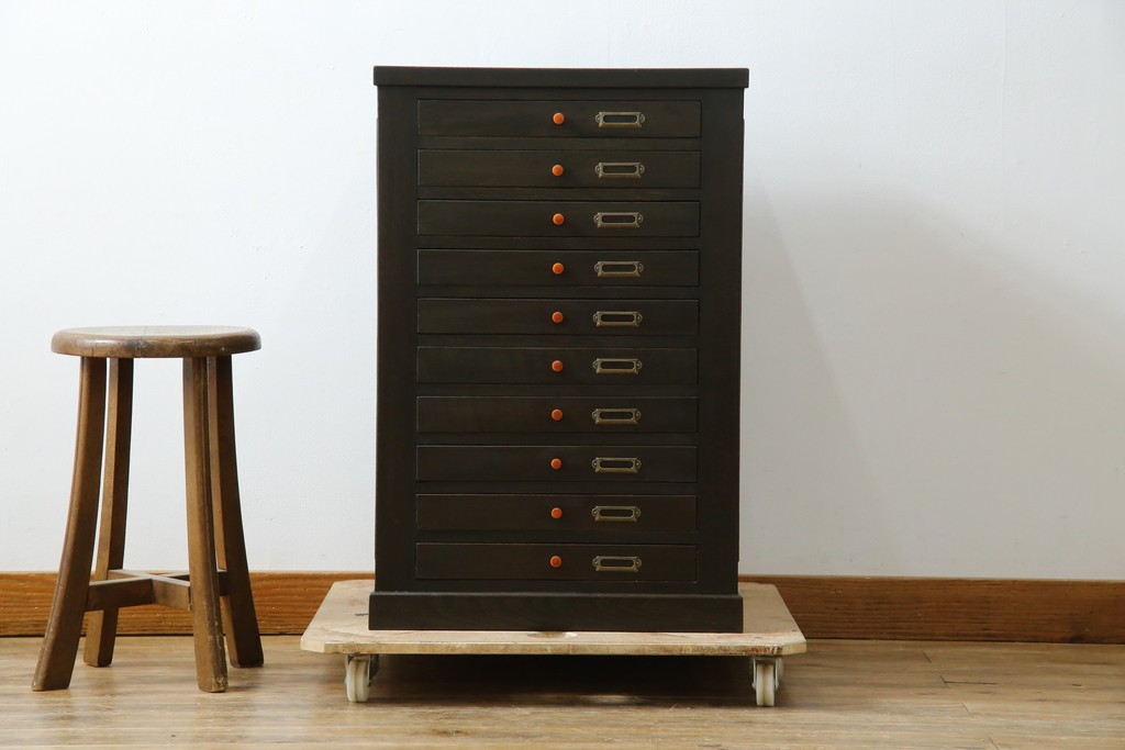 和製アンティーク　ナラ材　昔懐かしい雰囲気漂うレコードケース　(R-074352)