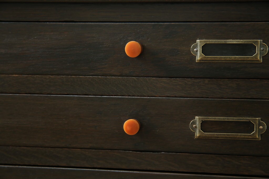 和製アンティーク　ナラ材　昔懐かしい雰囲気漂うレコードケース　(R-074352)