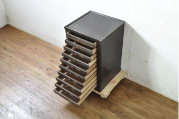 和製アンティーク　ナラ材　昔懐かしい雰囲気漂うレコードケース(小引き出し、サイドチェスト、サイドテーブル)(R-074352)