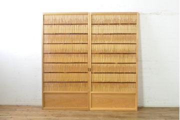 ビンテージ建具　情緒あふれる和の空間づくりにおすすめの夏戸2枚セット(引き戸、簾戸、簀戸、葭戸、夏障子、御簾戸、葦戸、ヴィンテージ)(R-074360)
