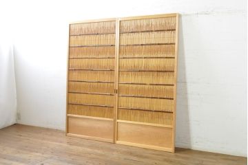 ビンテージ建具　情緒あふれる和の空間づくりにおすすめの夏戸2枚セット(引き戸、簾戸、簀戸、葭戸、夏障子、御簾戸、葦戸、ヴィンテージ)(R-074360)