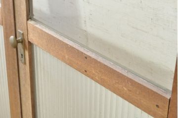 ビンテージ建具　昭和レトロな雰囲気漂う両開きガラスドア2枚セット(ガラス戸、木製扉、ヴィンテージ)(R-074361)