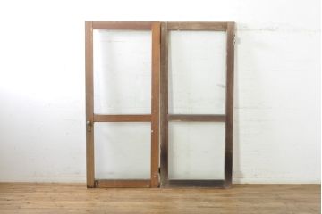 ビンテージ建具　昭和レトロな雰囲気漂う両開きガラスドア2枚セット(ガラス戸、木製扉、ヴィンテージ)(R-074361)