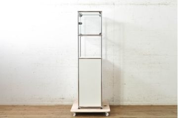 中古　USMハラー(USM Haller)　鍵付きショーケースが魅力の鉄製キャビネット(収納棚、オープンラック、飾り棚、陳列棚、ガラスケース、店舗什器)(R-074362)