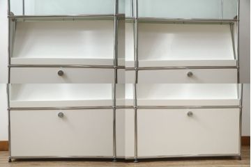 中古　USMハラー(USM Haller)　鍵付きショーケースが魅力の鉄製キャビネット(収納棚、ラック、飾り棚、陳列棚、ガラスケース、店舗什器)(R-074363)